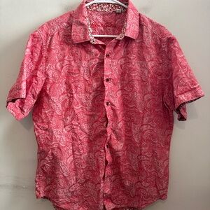 Robert Graham Men's Shirt Size X-Large Damask Button Up Red/Pink Classic Fit